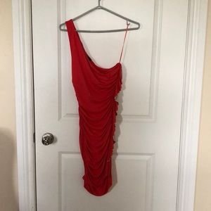 Guess Coral with beige accent ruching dress